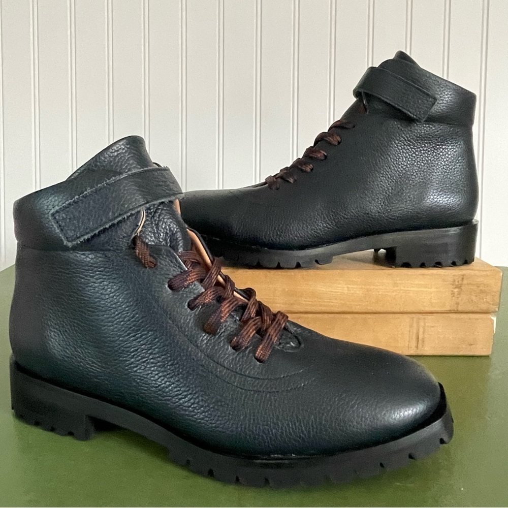 NWT Anthropologie/Naguisa LESTE Lug Sole Ankle Boots in Pebbled Navy *Spain* - Picture 4 of 14